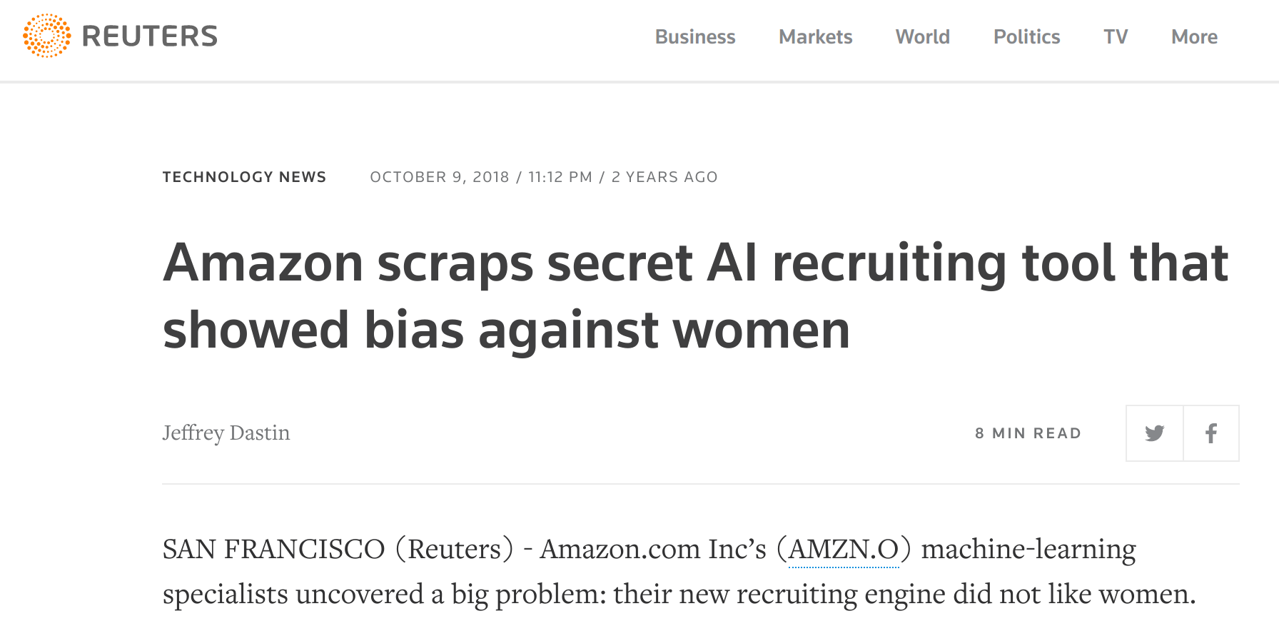 Amazon Hiring Tool Scraped due to Bias