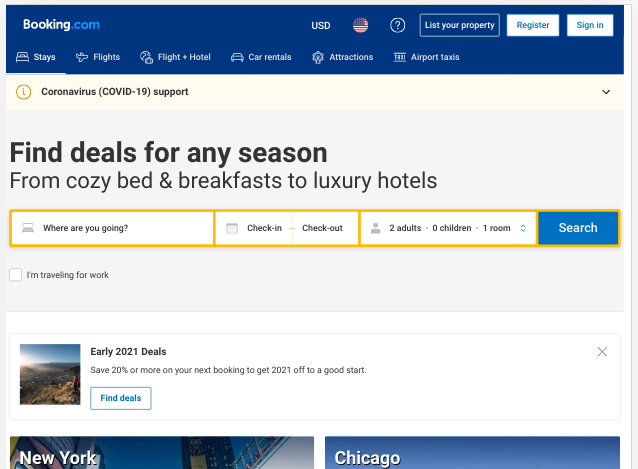 Booking.com homepage