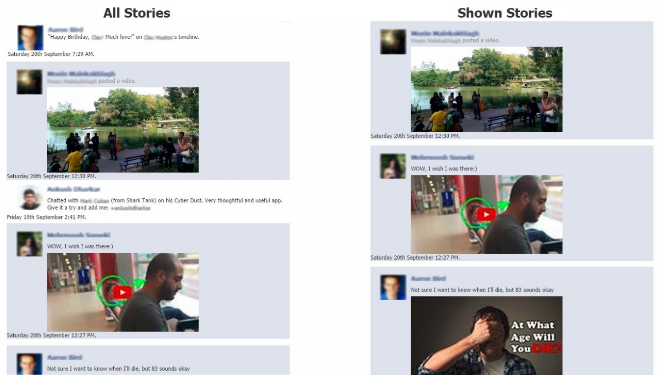Facebook with and without filtering