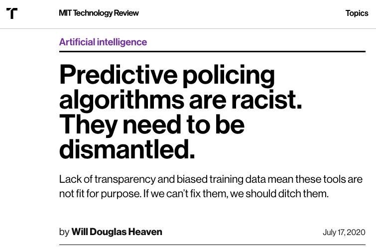 Critical headline about predictive policing