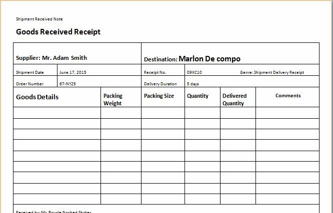 shipment receipt form