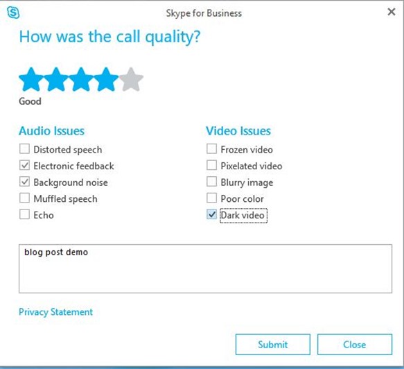 Skype feedback dialog