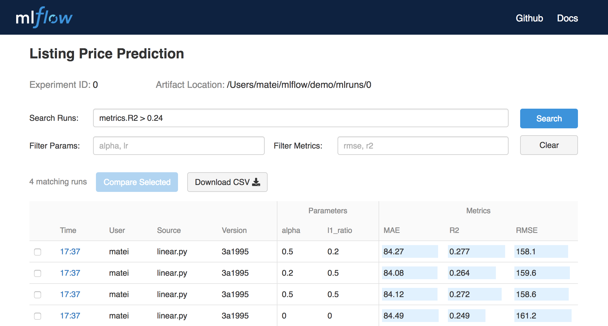 MLflow UI